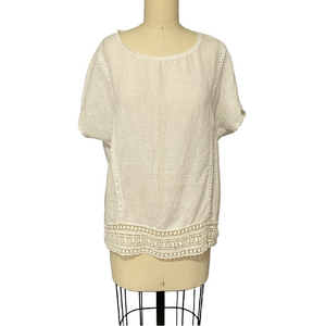 Laura Bianchi medium Italy Linen Top Sleeveless Lace trim Coastal Travel Tank